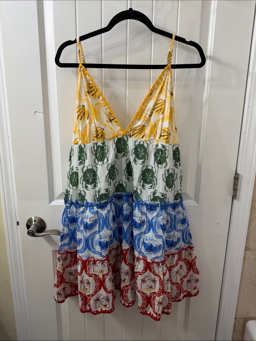 NWOT FARM Rio Multicolor Tiered Mini Dress with Tropical Motifs